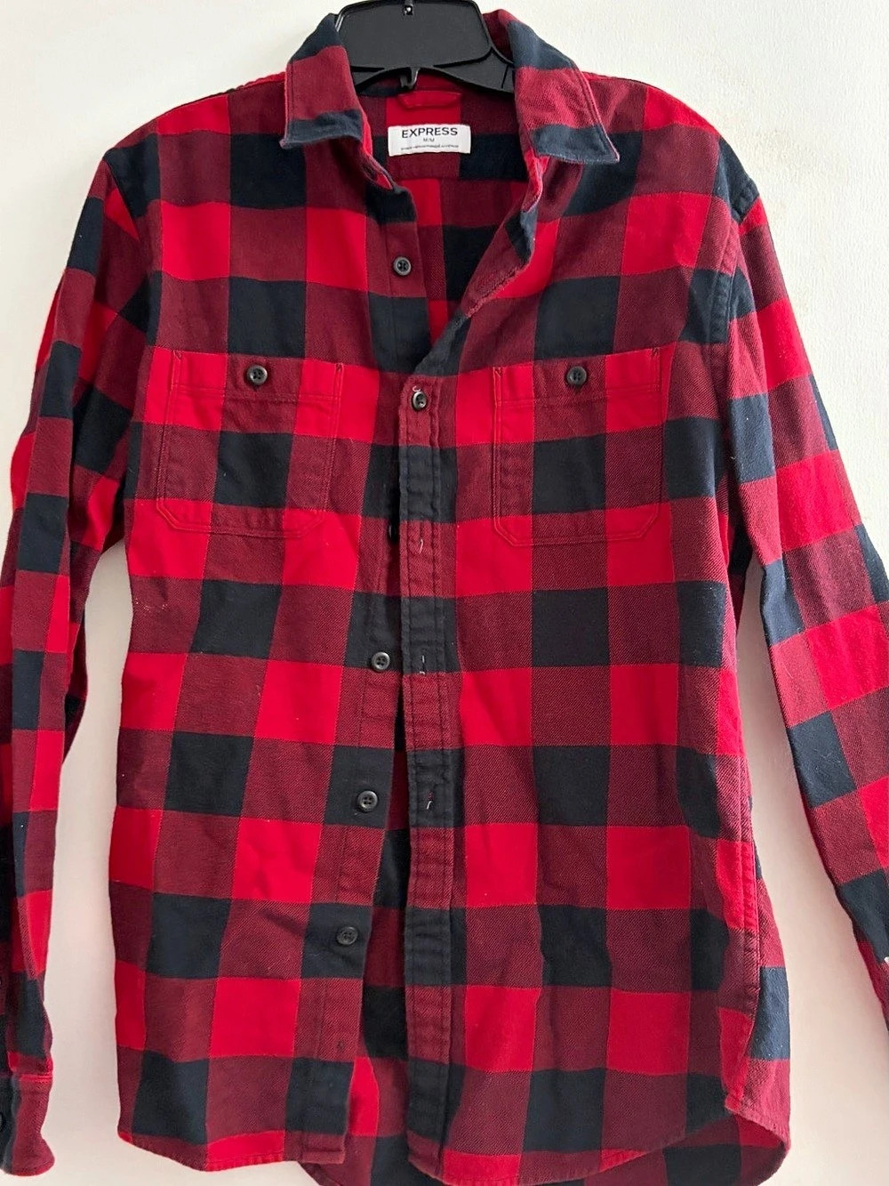 Express Plaid Flannel Shirt Red & Black Medium